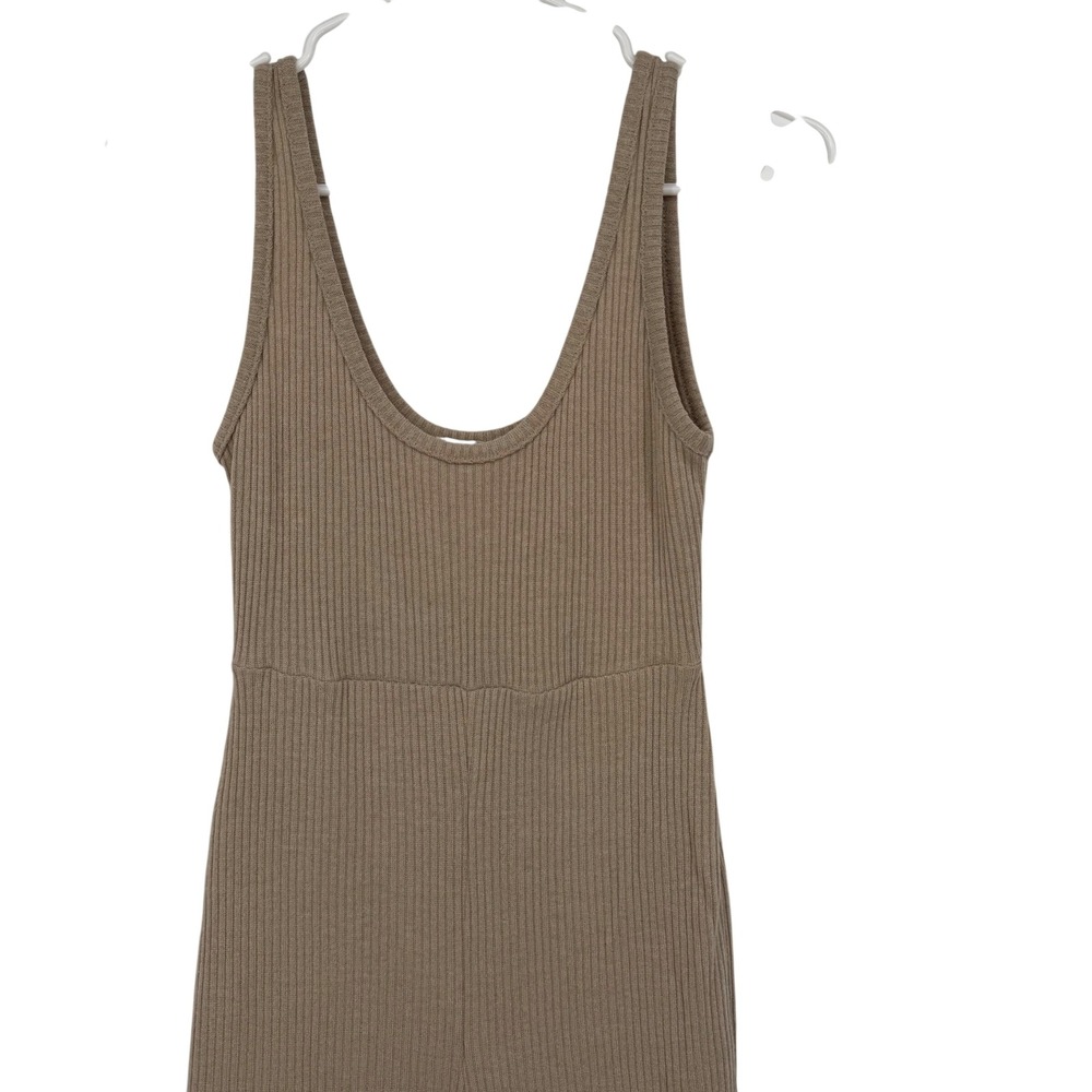 Princess Polly Jumpsuit Women Size 2 Tan Excellent Ribbed Wide Leg Scoop Neck